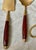 Mid 20th Century Rosewood & Brass Flatware 5 Serving Pieces Tongs Pie Bonbon Spoon Cheese Knife For Sale - Image 6 of 12