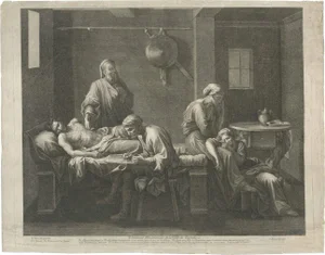 After Poussin, Eudamidas' Final Moments: A Scene from Lucian's Toxaris, or Friendship, 1680, Print