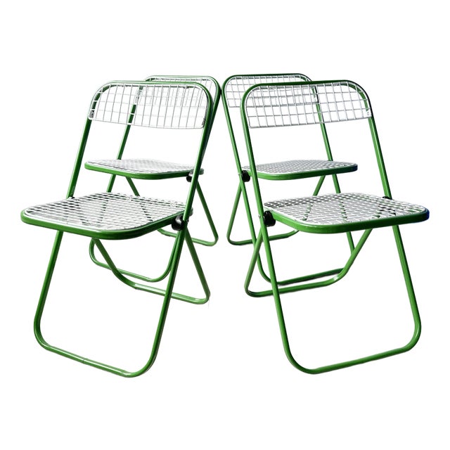 Postmodern Enameled Metal Folding Chairs- Set of 4 For Sale