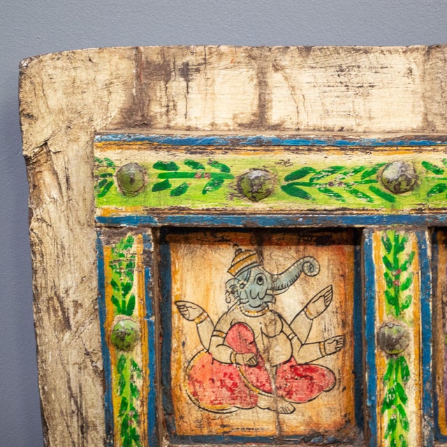 Early 1900s Antique Rajasthani Doors With Folk Art Paintings of Ganesh For Sale In Denver - Image 6 of 12