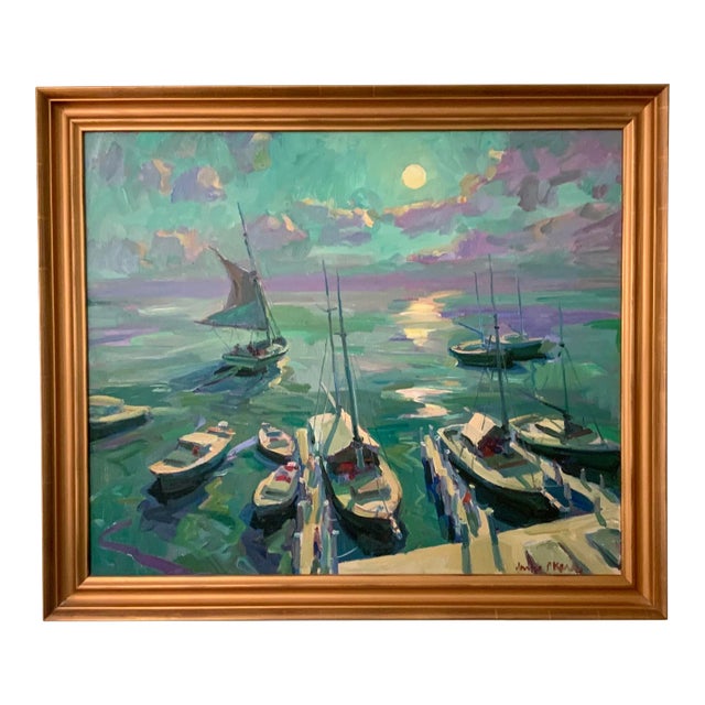 "Moonlight Sail" Impressionist Seascape Oil Painting by James P. Kerr For Sale