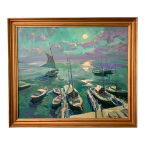 "Moonlight Sail" Impressionist Seascape Oil Painting by James P. Kerr