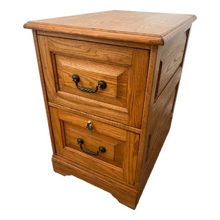Vintage Tiger Oak File Cabinet Two Drawers One Locks Paneled Sides Legal Size For Sale