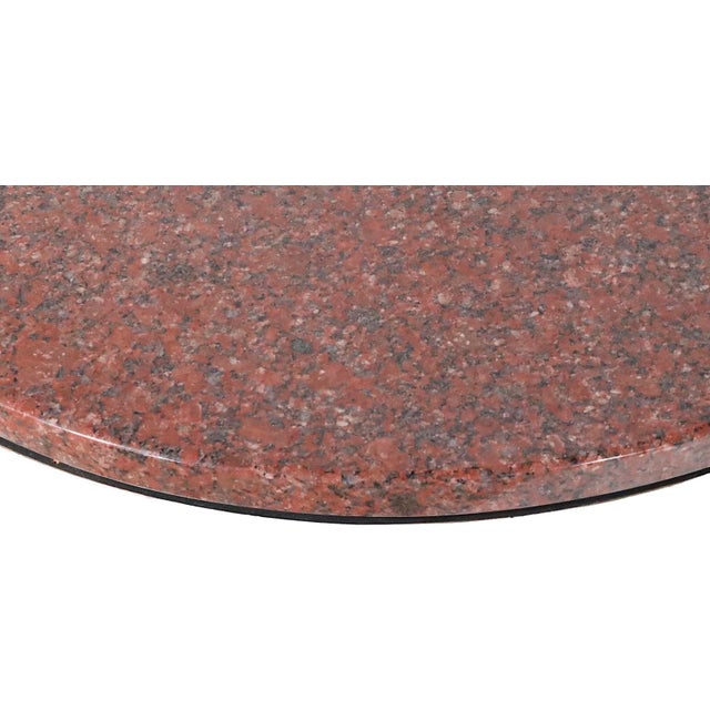 Metal clad round drum table with thick rouge marble top. Post Modern, Minimalist style design, circa 1970/1980's. Good,...