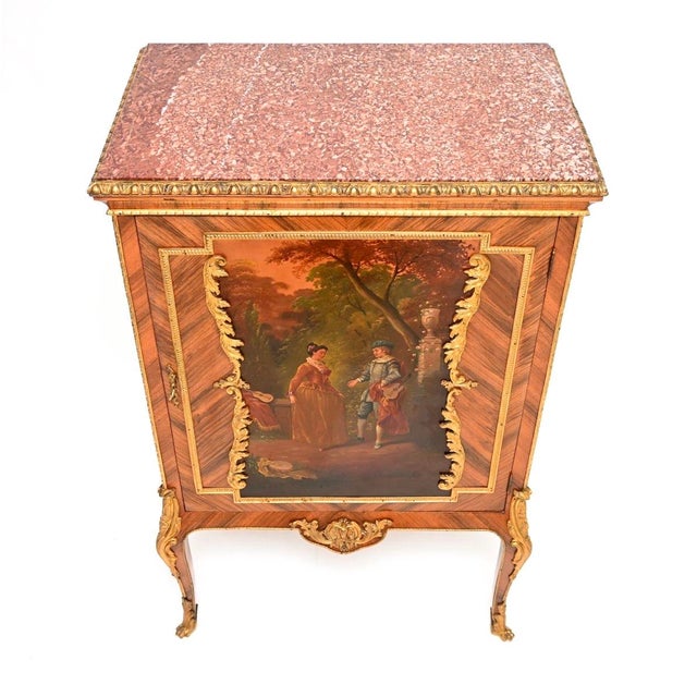 Antique French Marble Top Painted Cabinet, 1880 For Sale - Image 6 of 13