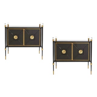 Small Cabinets in Black Lacquer and Brass by Jonathan Adler, Set of 2 For Sale