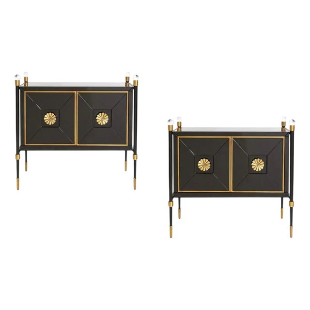 Small Cabinets in Black Lacquer and Brass by Jonathan Adler, Set of 2 For Sale