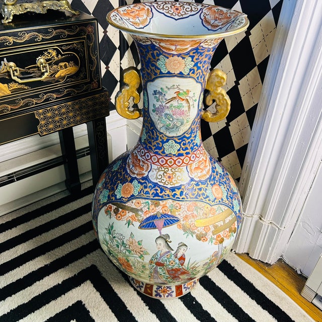 Blue Tall Floor Baluster Form Chinese Porcelain Vase Pair, Chinoiserie 33" For Sale - Image 8 of 12