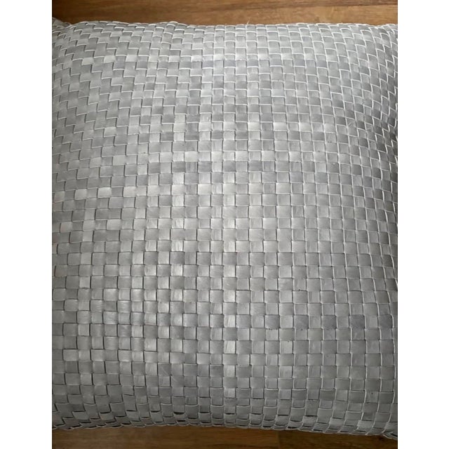 Early 21st Century Lulu & Georgia Woven Blue Leather Decorative Pillow For Sale - Image 5 of 9