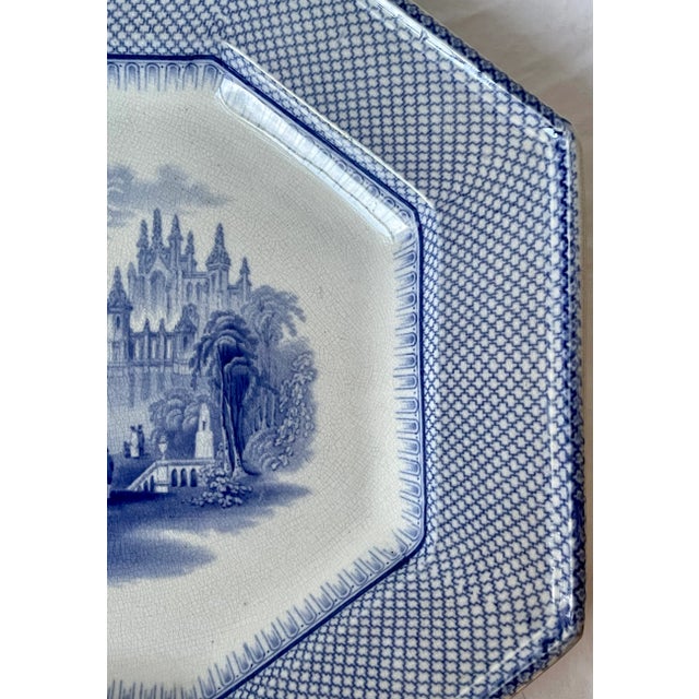 Antique Blue and White Transferware Ceramic Platter For Sale - Image 4 of 8