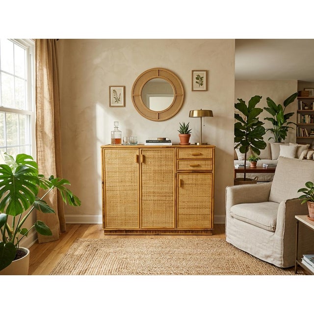 Wicker Cabinet with 3 Doors and 2 Drawers, 1970s For Sale - Image 11 of 12