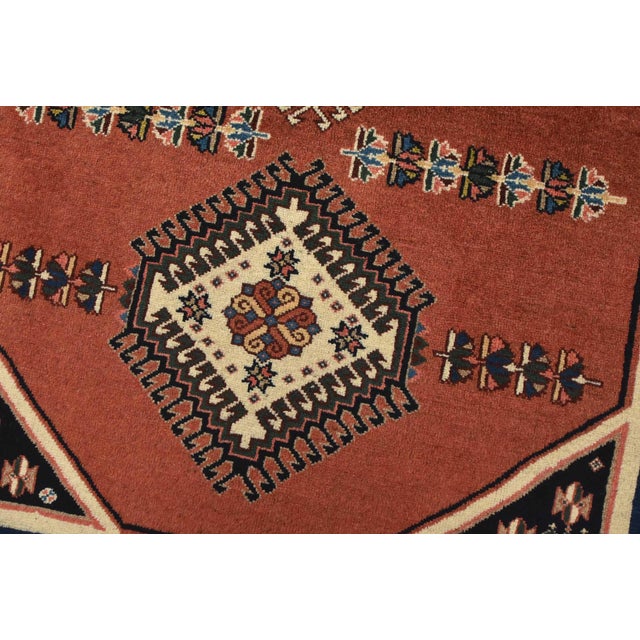 Yalameh Rug 3’3” X 4’9” Red Wool Vintage Tribal Hand-Knotted Oriental Carpet For Sale - Image 4 of 12