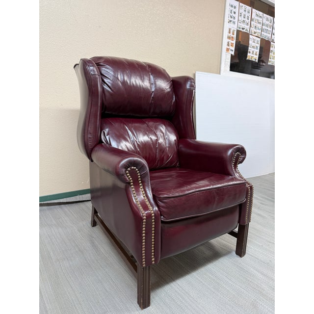 Animal Skin Bradington Young Chippendale Hi-Leg Recliner, Burgundy For Sale - Image 7 of 12