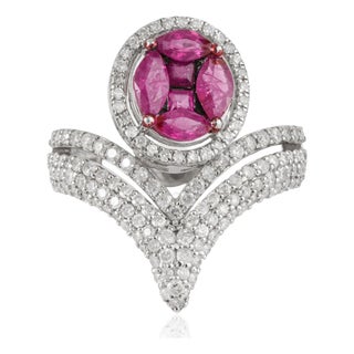 Carat&Her Valentine's Tiara Ruby Chevron Ring With Diamond Accents, Size 7 For Sale
