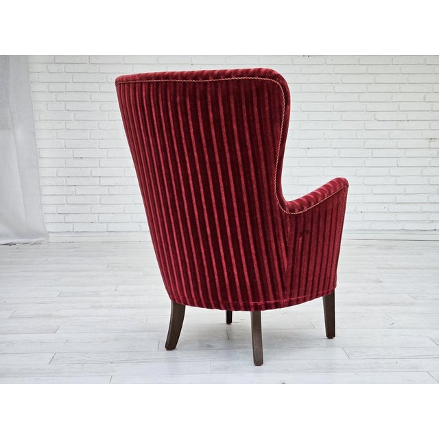 Vintage Danish Chair in Cherry-Red Furniture Velour, 1960s For Sale - Image 10 of 18