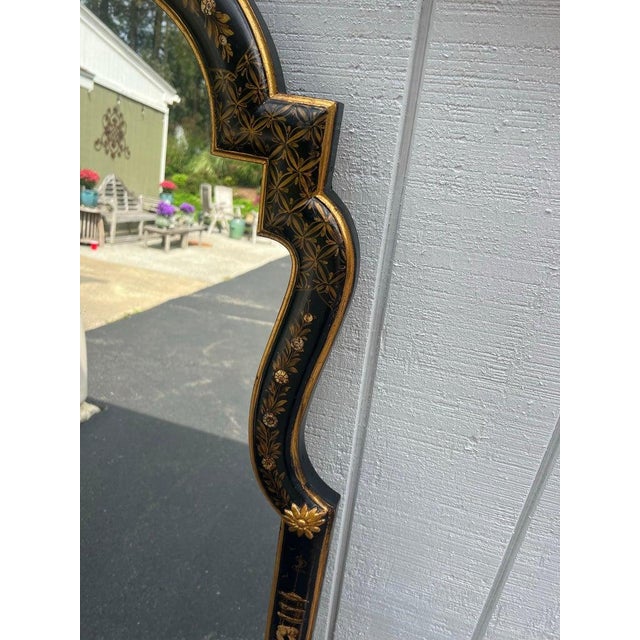 Elegant Chinoiserie Black and Gold Mirror For Sale - Image 11 of 18