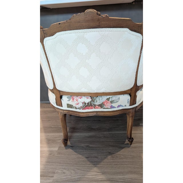 Textile Louis XV Style Antique French Begere Featuring Vintage Floral Twill Upholstery Fabric For Sale - Image 7 of 12