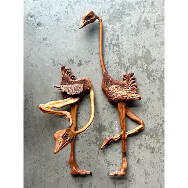 Vintage Boho Hand Carved Ostrich - A Pair For Sale In West Palm - Image 6 of 9