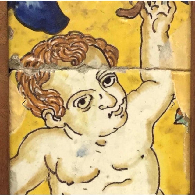 Italian 18th Century Italian Majolica Faience Pottery Putto Framed Tiles For Sale - Image 3 of 10
