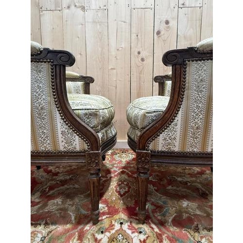 Blue Louis XVI Style Bergère Armchairs, Set of 2 For Sale - Image 8 of 9