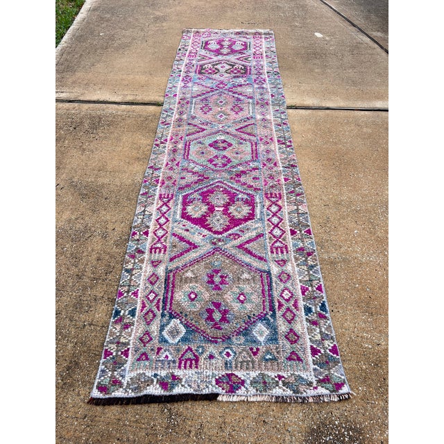 1960s 1960s Purple Distressed Herki Runner 2’7x10’ For Sale - Image 5 of 10