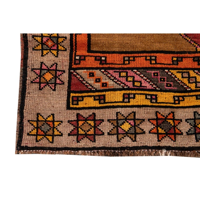 1960s Tan Vintage Azeri Handmade Tribal Motiif Wool Runner For Sale - Image 4 of 8