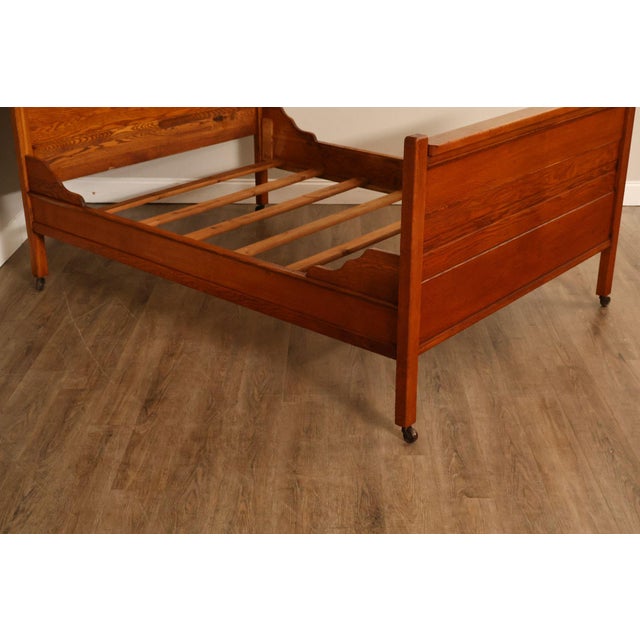 Brown Antique American Victorian Oak Full Size High Back Bed For Sale - Image 8 of 18