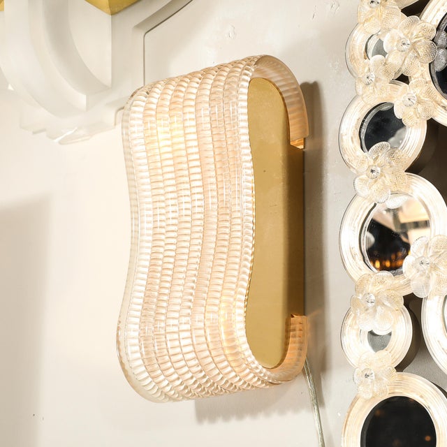 Pair of Hand-Blown Undulating Reeded Murano Glass Sconces With Brass Fittings For Sale - Image 10 of 18