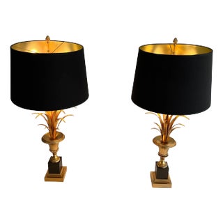 1970 Neoclassical Style Palm Trees in Chrome and Brass Lights - A Pair For Sale