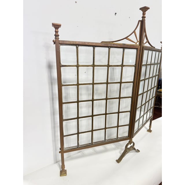 Late 19th Century Unusual Edwardian Brass and Beveled Glass Folding Fire Screen, Late 19th C For Sale - Image 5 of 14