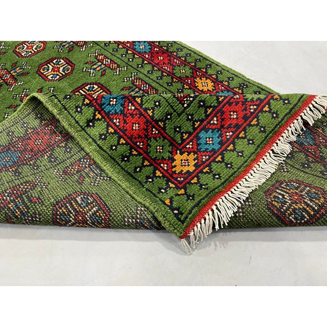 Extra-Long Green Turkmen-Style Geometric Runner Rug, 2'9" X 15'8" For Sale - Image 11 of 15