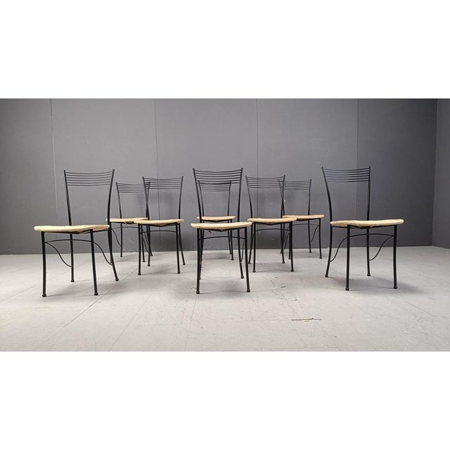 Wood Vintage Italian Bistro and Papercord Dining Chairs, 1980s, Set of 8 For Sale - Image 7 of 12