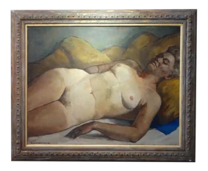 Mid 20th Century Buckley MacGurrin: Reclining Nude Painting, Framed