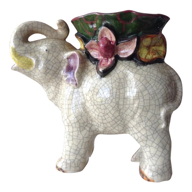 Japanese Ceramic Crackle Elephant Planter Chairish