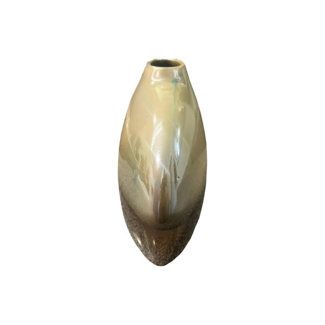 Vintage Postmodern 1980s Gold and Green Ceramic Bean Pill Shaped Vase Art Deco For Sale - Image 4 of 7