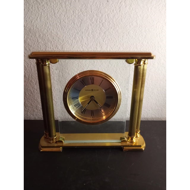 Howard Miller 1980s Howard Miller Brass & Crystal Mantle Clock For Sale - Image 4 of 7