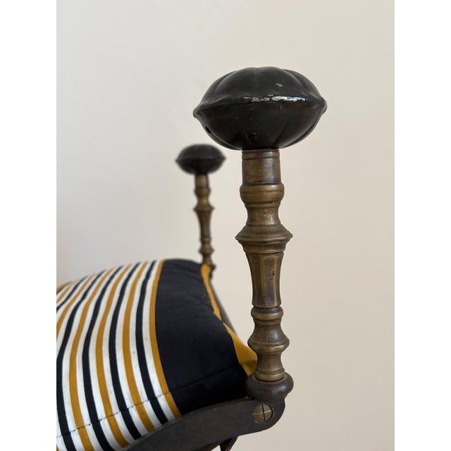 1920s Vintage Wrought Iron, Brass and Leather Stool, 1920s For Sale - Image 5 of 12