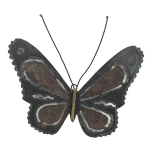 Vintage Brutalist Metal Butterfly Wall Sculpture Hanging, Insect Art