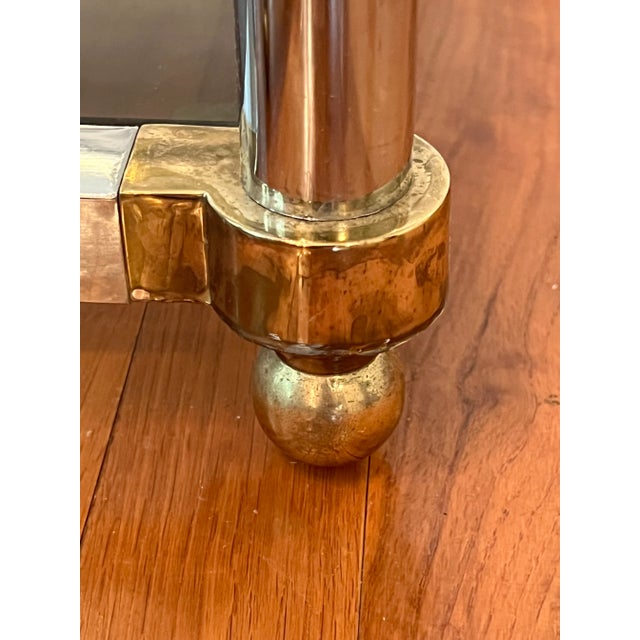 Metal Mid Century Maison Jansen Style Two Tier Brass and Chrome Glass Square Tables, Pair For Sale - Image 7 of 12