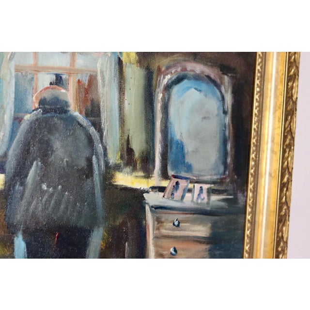 Original Mid-Century Swedish Oil on Canvas "Looking Through the Window"- by Göte Lundberg - Vintage & Framed A strong and...