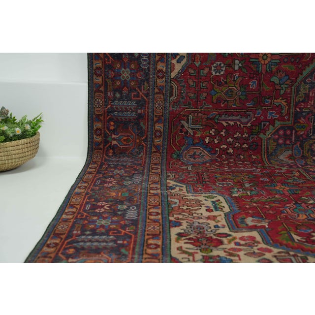 1970s Vintage Persian Handmade Wool 10x13 Red Area Rug For Sale - Image 4 of 12