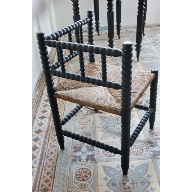 Vintage Corner Chair in Black Turned Wood with Straw Seat, 1970s For Sale - Image 4 of 11