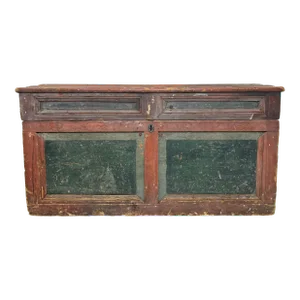 Early 1800s Primitive Red/Green Painted Schoharie County Carpenters Chest