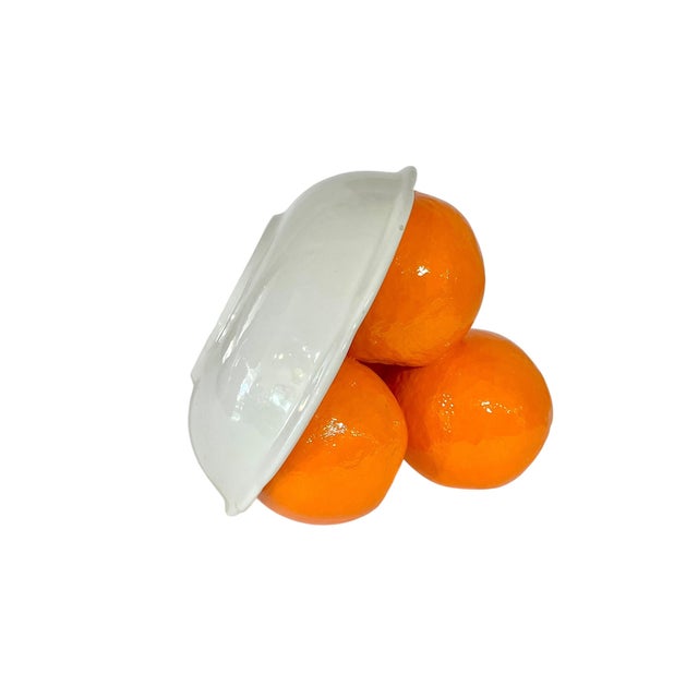 Vintage French Trompe L’Oeil Ceramic White Bowl of Oranges For Sale - Image 9 of 11