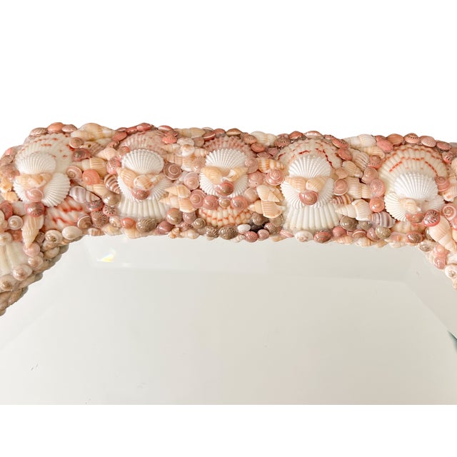 Pink Large Vintage Shell-Encrusted Wall Mirror – Coastal / Hollywood Regency / Organic Modern For Sale - Image 8 of 12