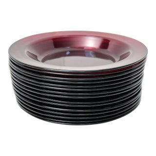 Mid-Century Modern Arcoroc Ruby Red French Large Glass Shallow Bowls- 15 Pieces For Sale