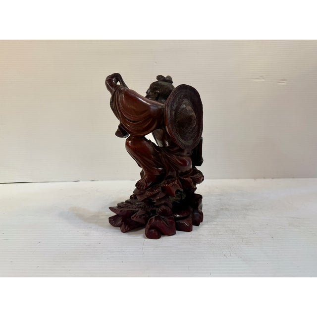 Antique Chinese Wood Carved Fisherman Statue For Sale - Image 4 of 10