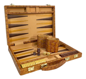 Vintage Mid-Century Backgammon Game Set Faux Crocodile Travel Case