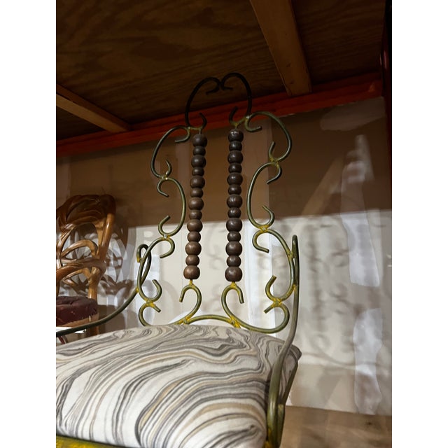 1970s Iron Giacometti Style Metal Chair With Wooden Abacus Details For Sale In Atlanta - Image 6 of 9