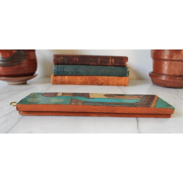 Teal Vintage Hand Painted Folk Art Wood Carving For Sale - Image 8 of 9